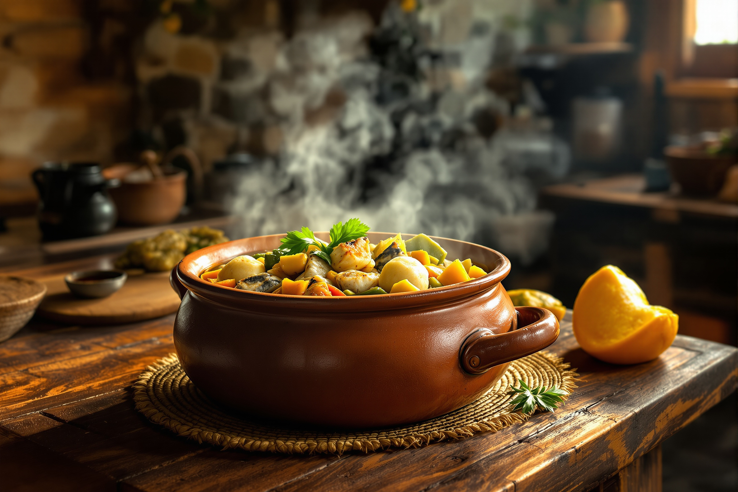 A pot of rondon, the coconut-milk seafood and breadfruit stew that is the signature dish of San Andres