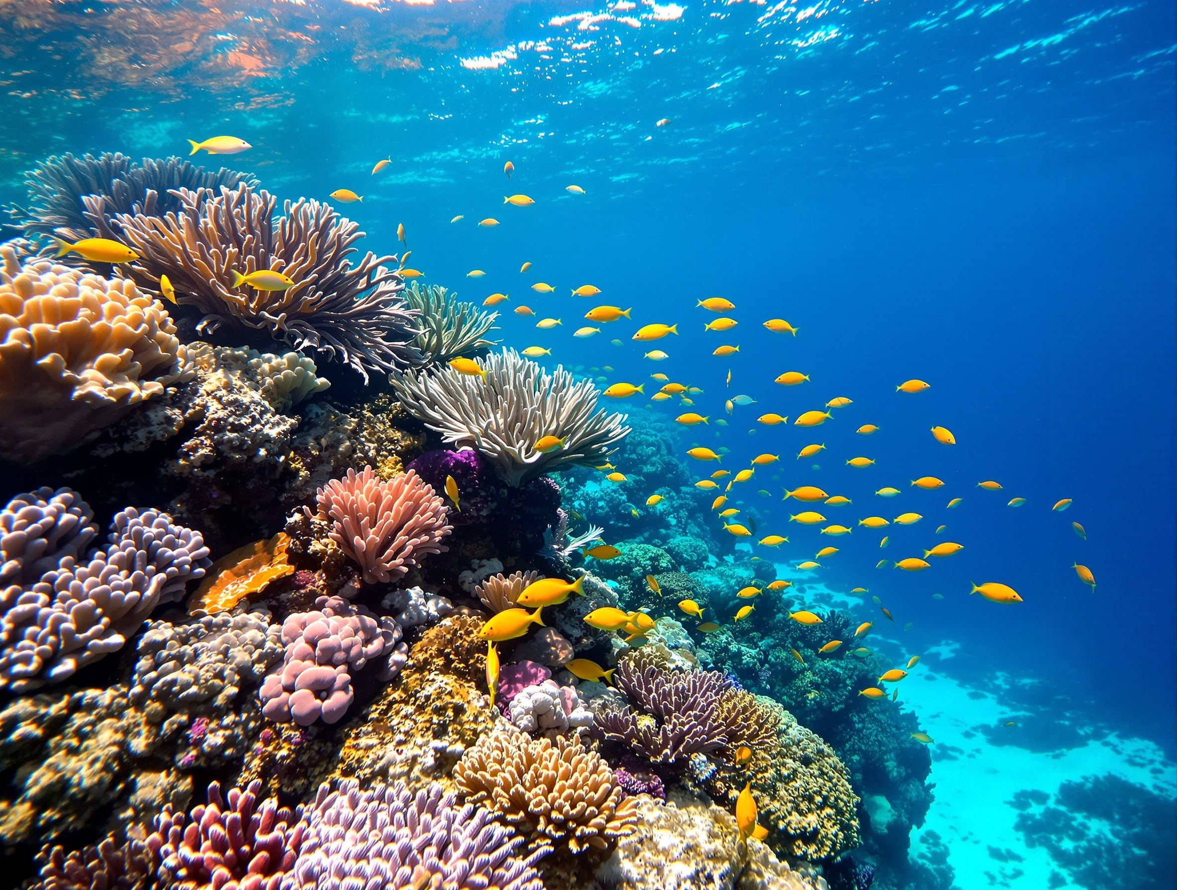 A vibrant coral reef and tropical fish off San Andrés